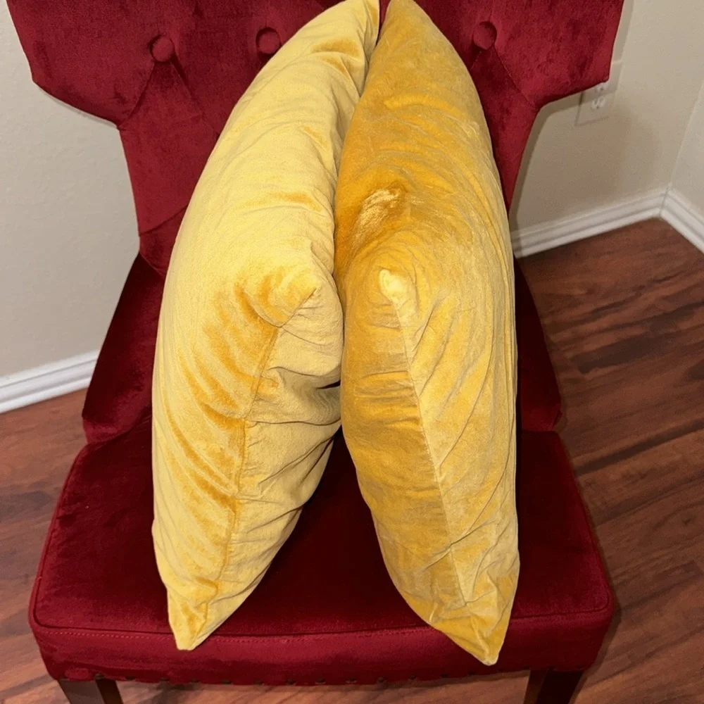Yellow Gold Velvet Throw Pillows 20x20 Chic Accent Decor